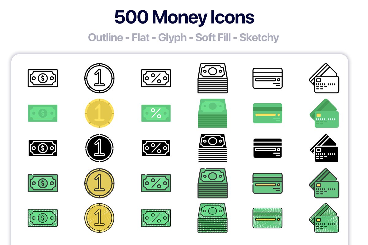 This set includes 500 money icons.
