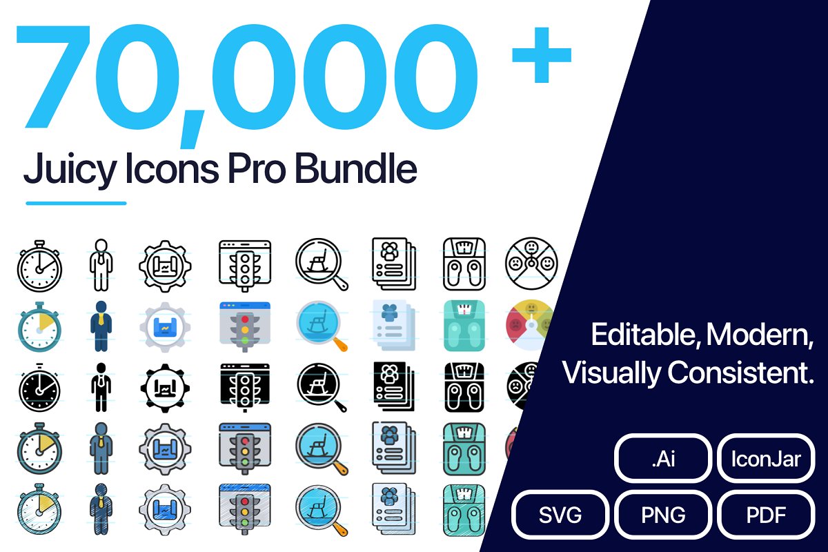 Cover image of 70,000+ Juicy Icons Pro Bundle.