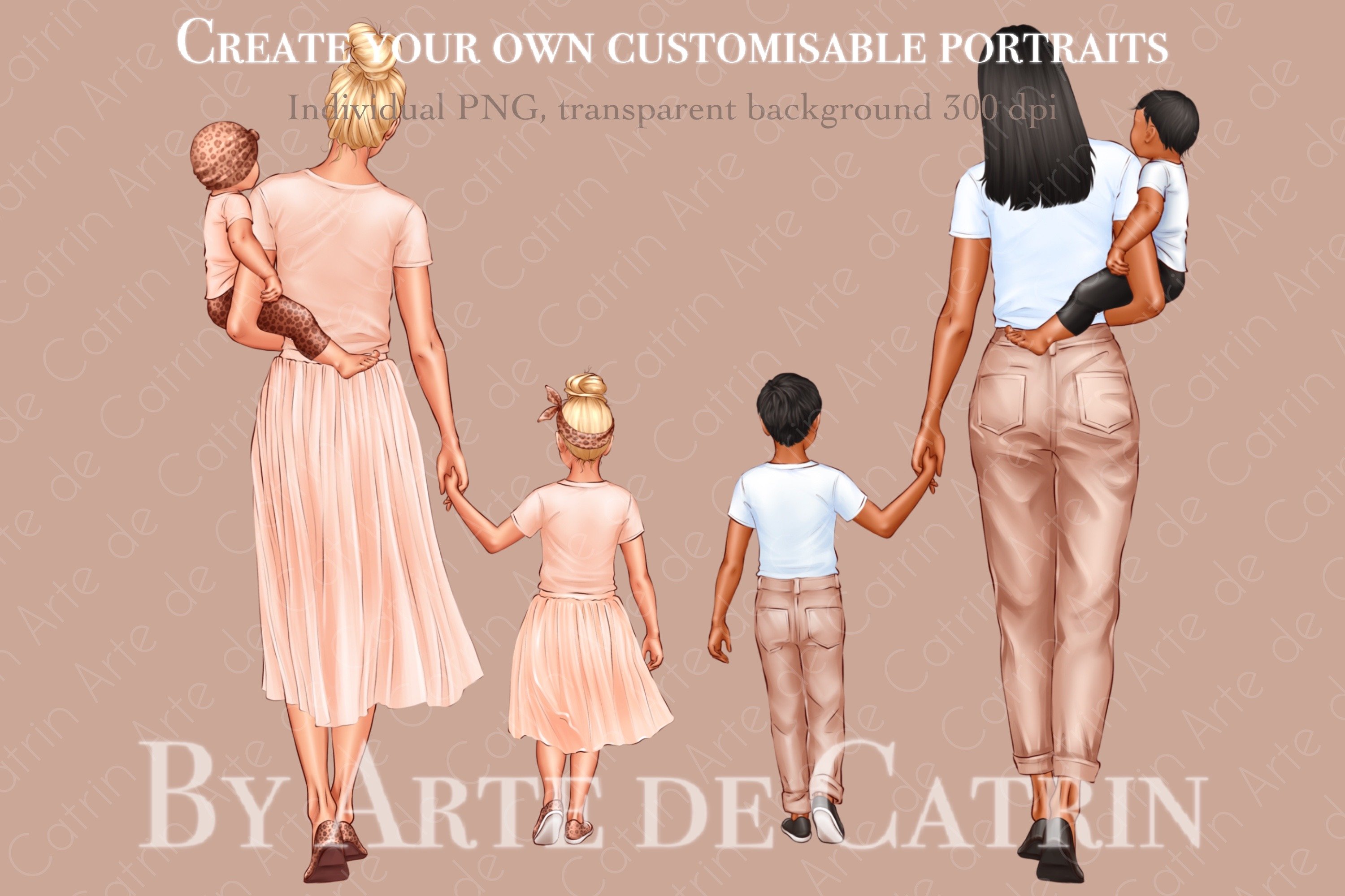 High quality illustration of moms with children.