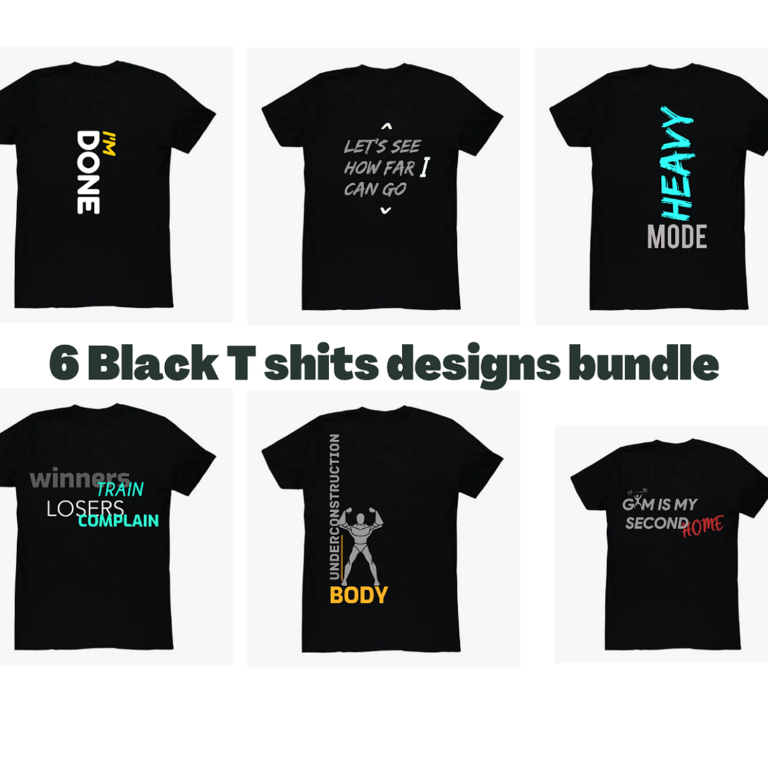 6 Black T shirts Designs Bundle - MasterBundles