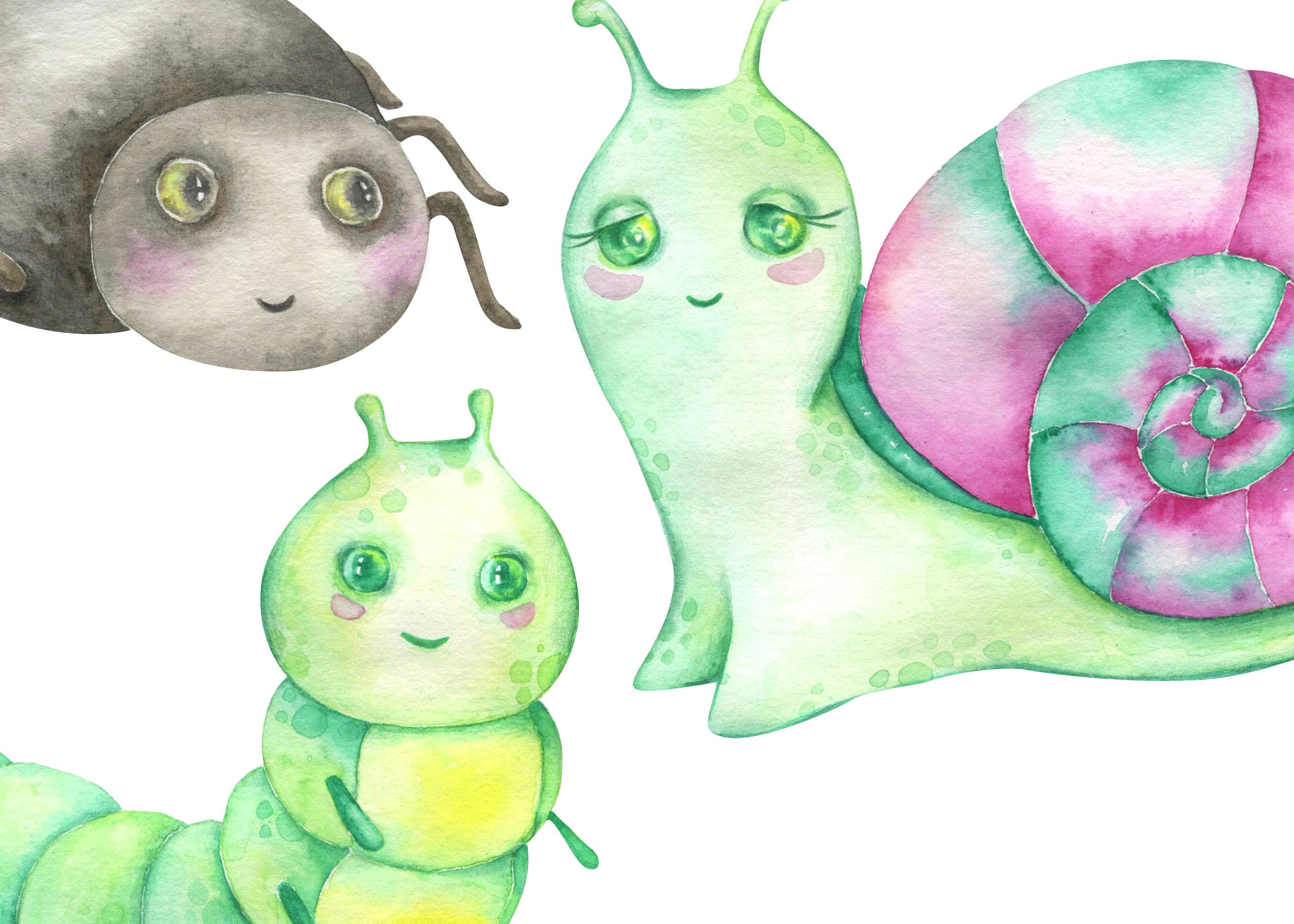 Three watercolor insects.