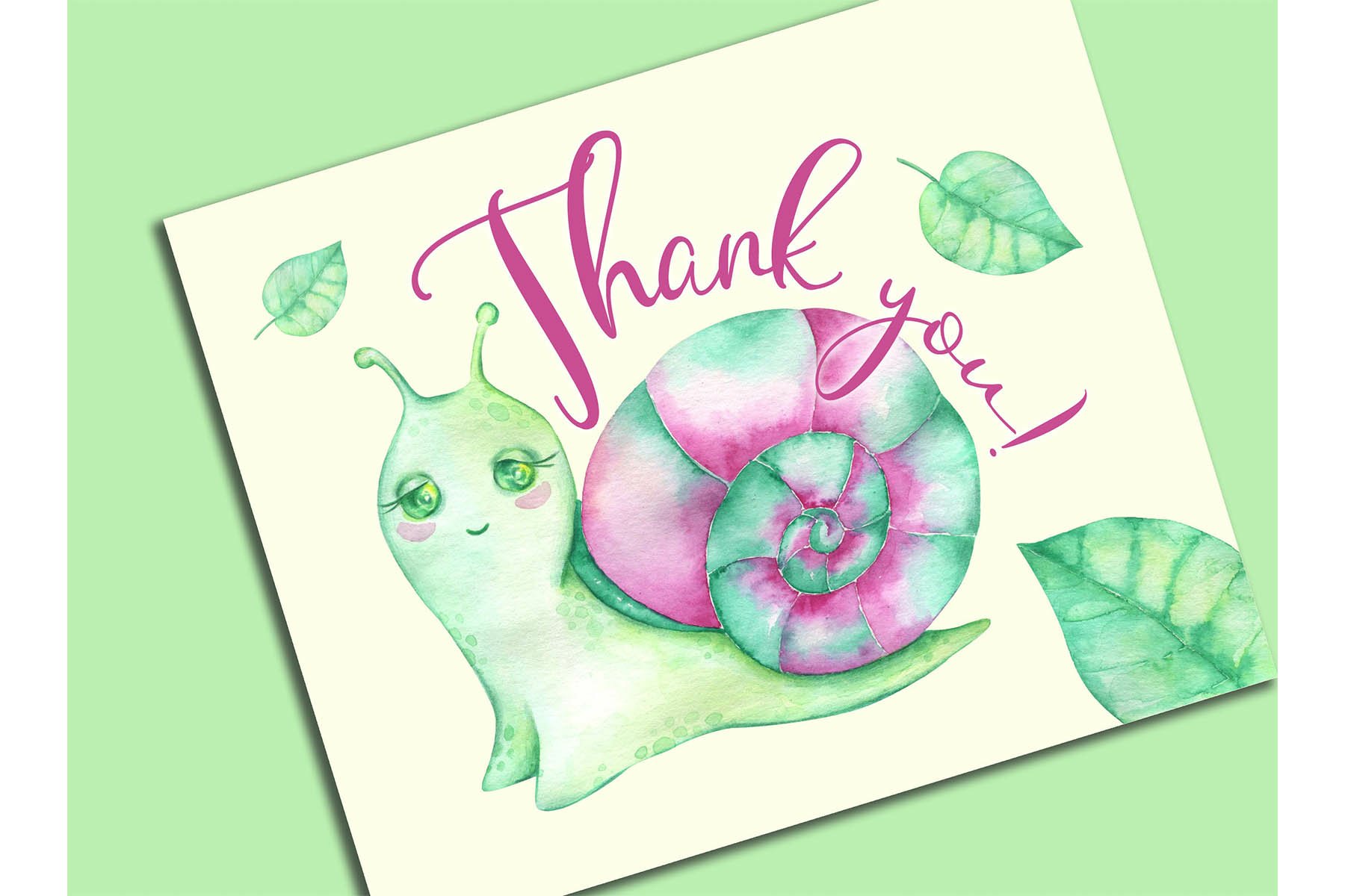 Watercolor thanks card with snail.