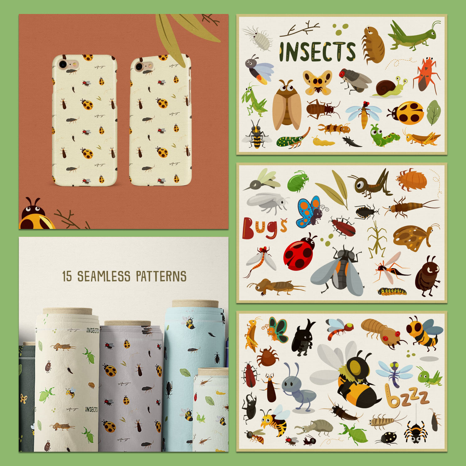 Insects and Bugs Vector Clipart & Seamless Patterns cover.