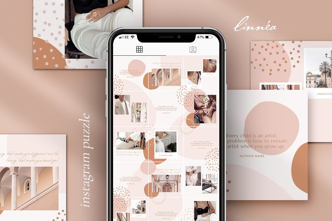 Pastel instagram template with interesting geometric shapes.