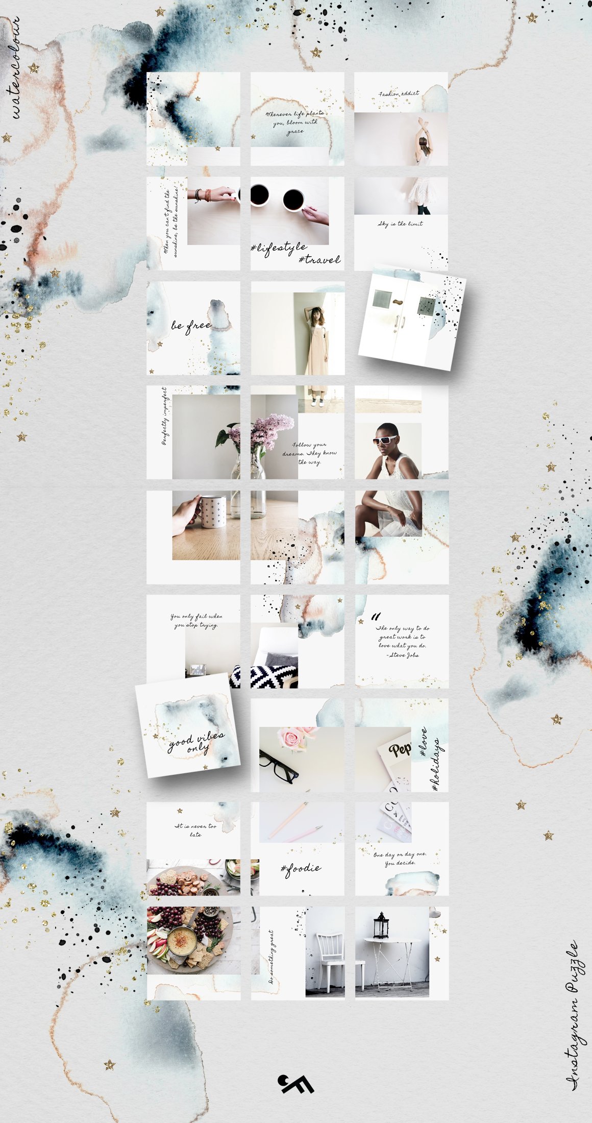 Instagram template with glitter elements.