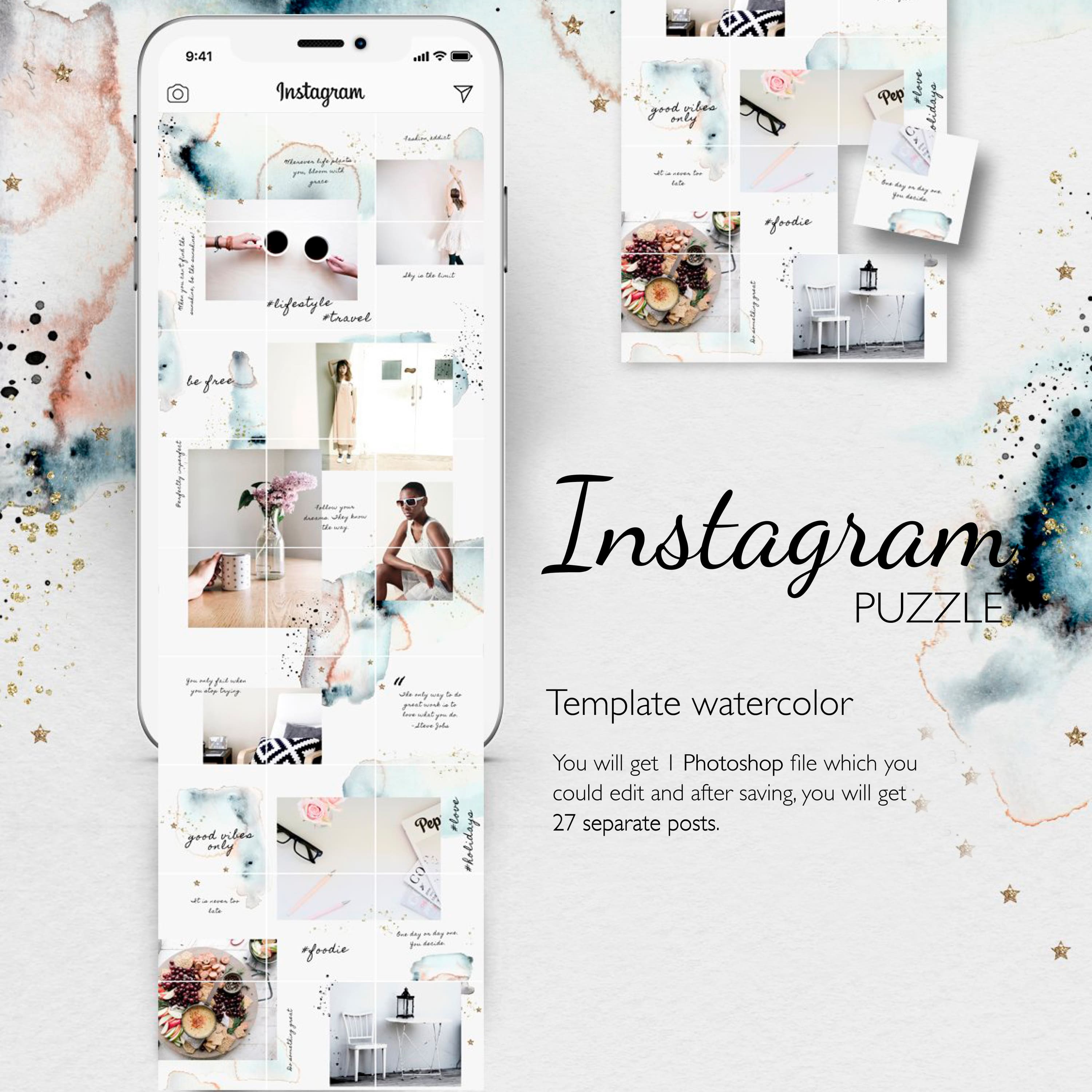 Instagram PUZZLE template-Watercolor cover.