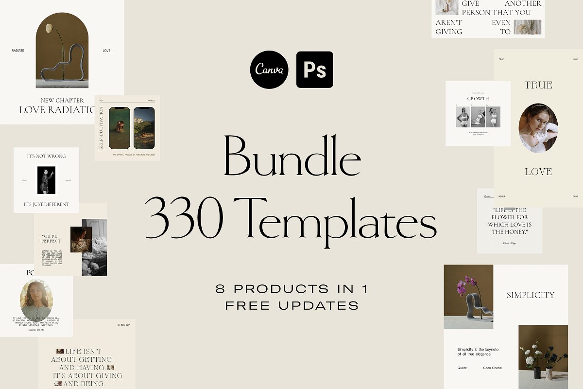 Cover image of BUNDLE Instagram Templates Canva PS.