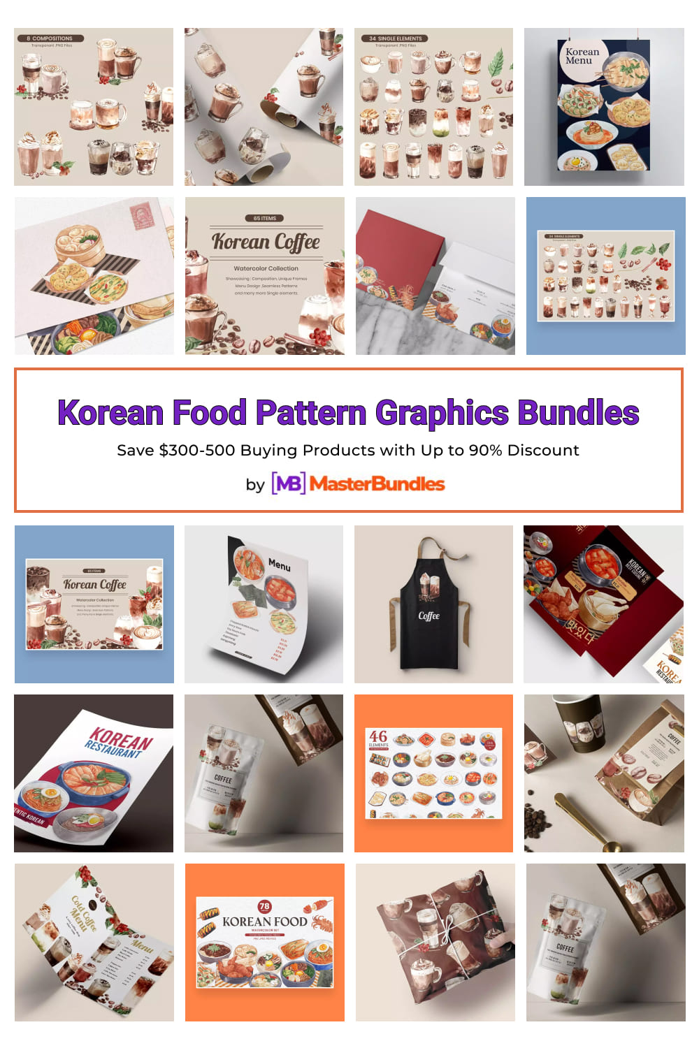 Korean Food Pattern Graphics Bundles Pinterest image.