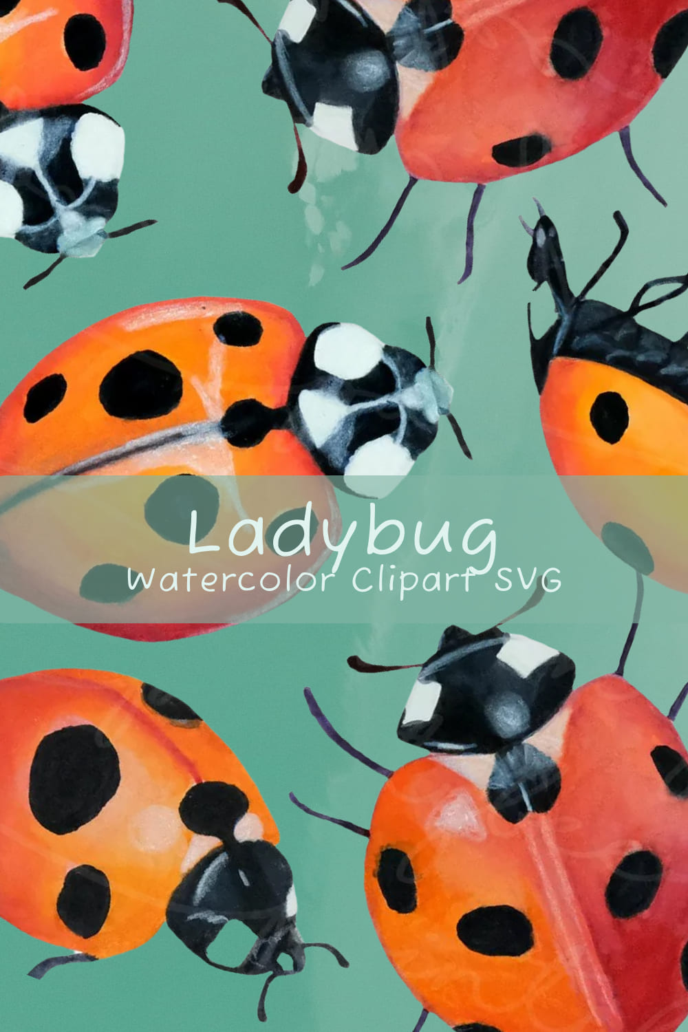 Ladybug watercolor clipart - pinterest image preview.