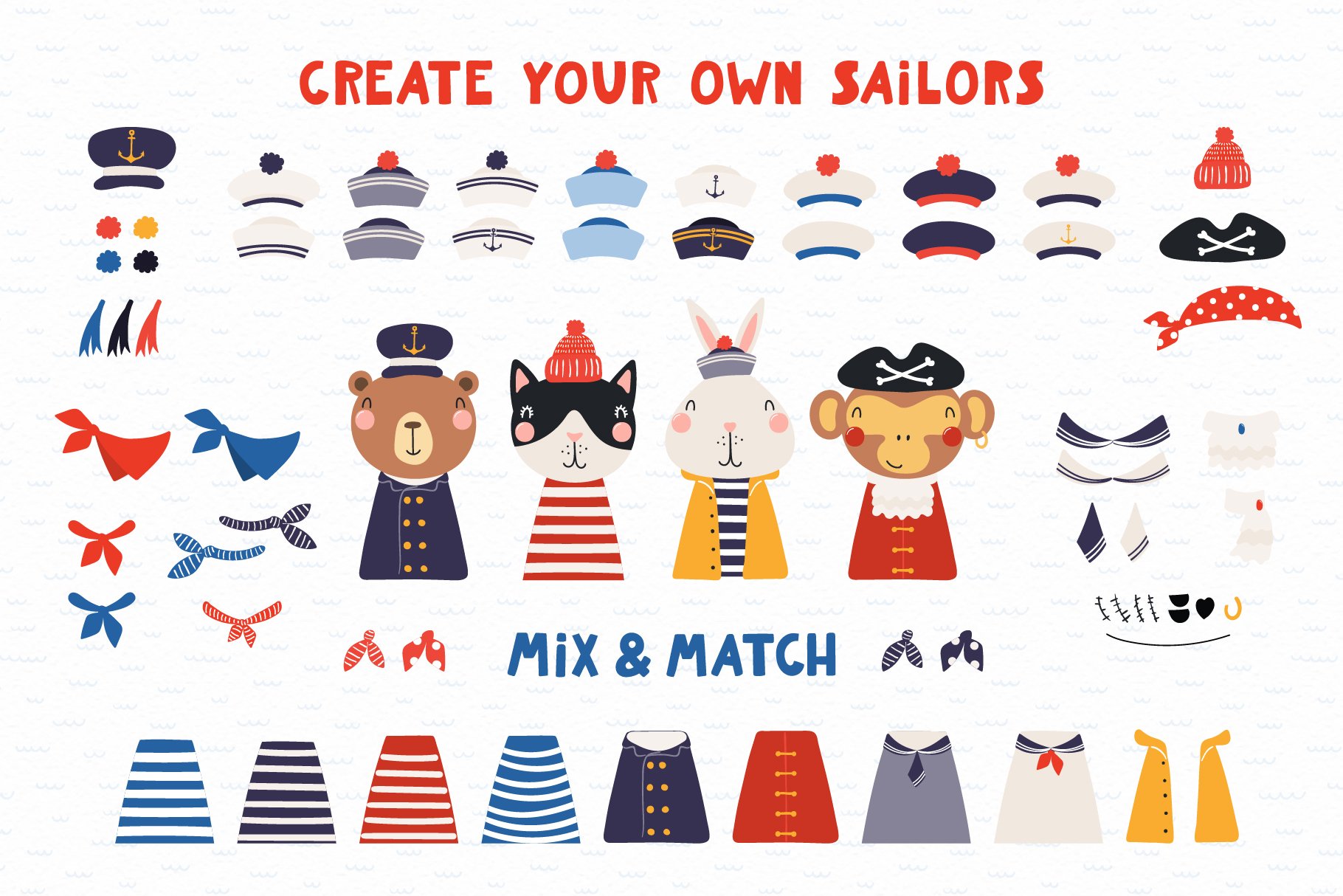 Create your own sailors with this collection.