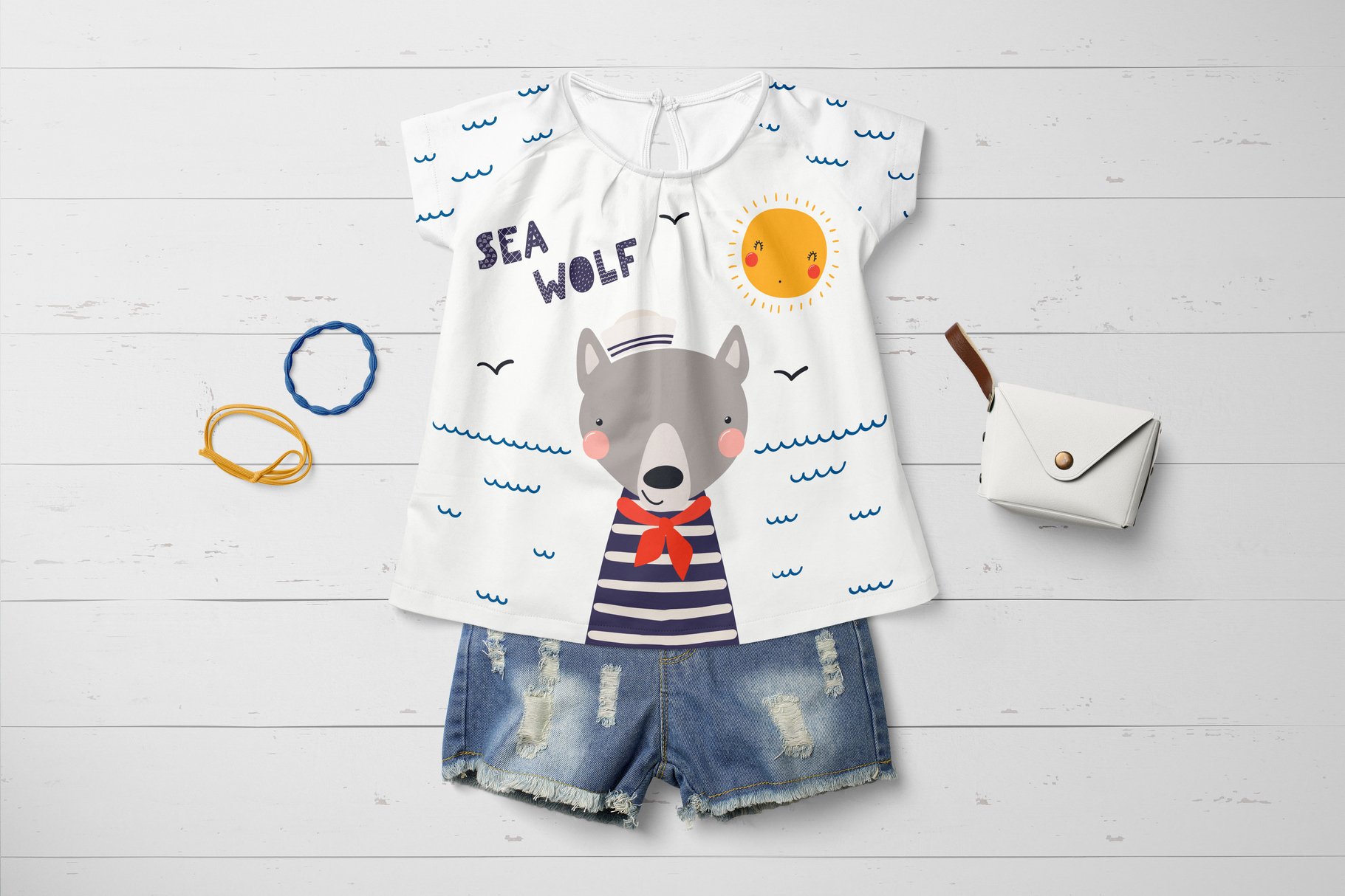 Kid's clothe with a sea illustration.