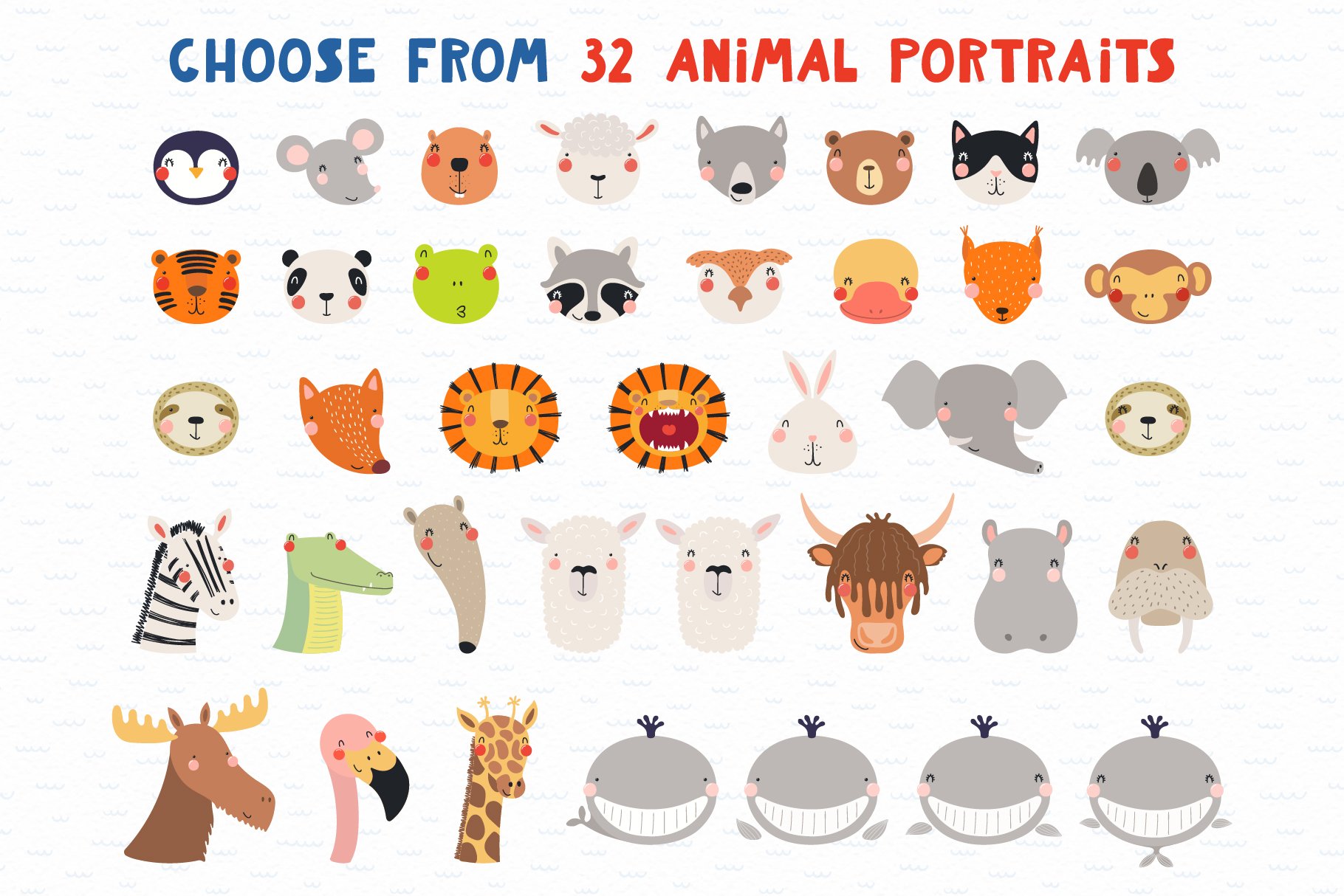 Cool colorful collection of animal portraits.