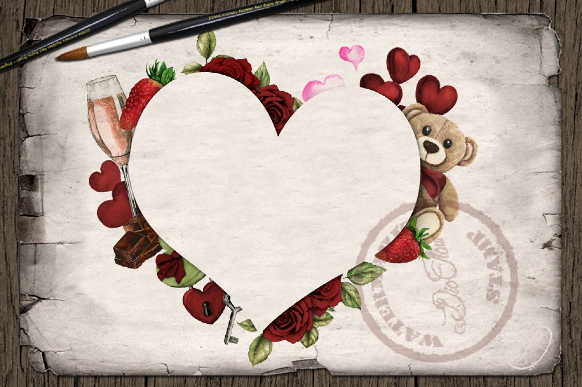 Nice love frame with hearts and bear.