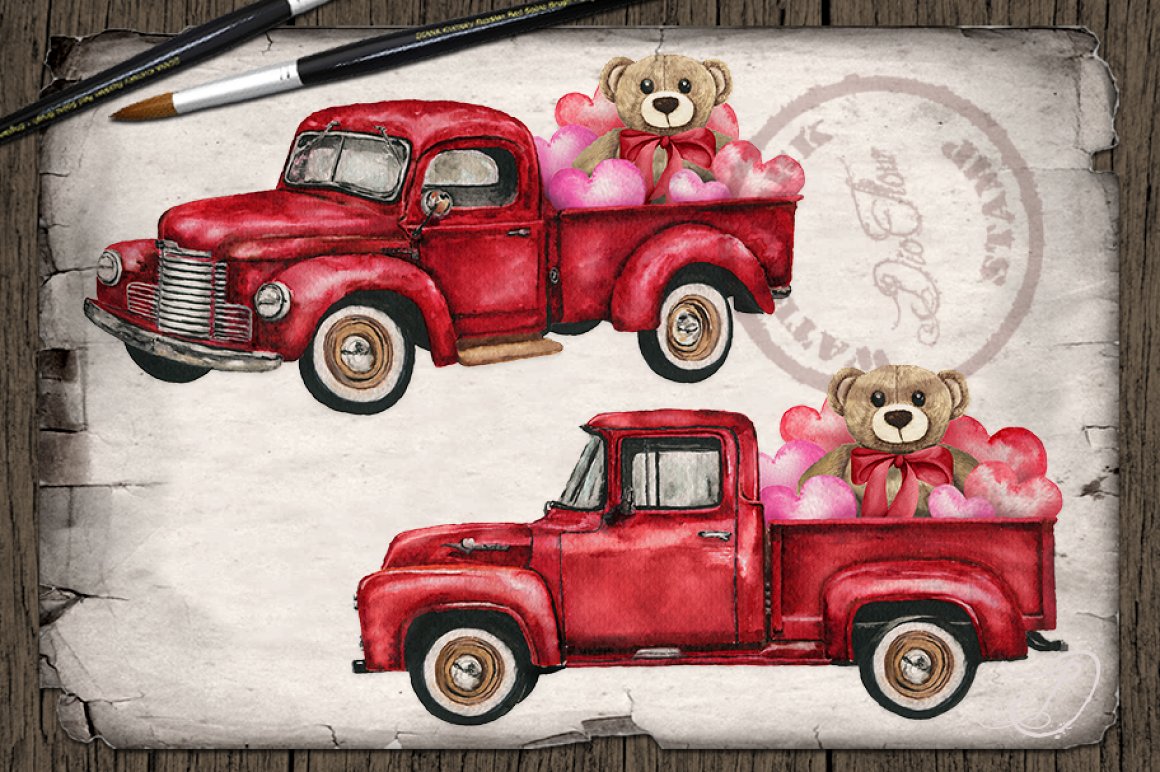 Passionate red trucks with bears.