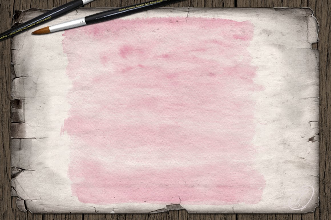 Light pink watercolor background.