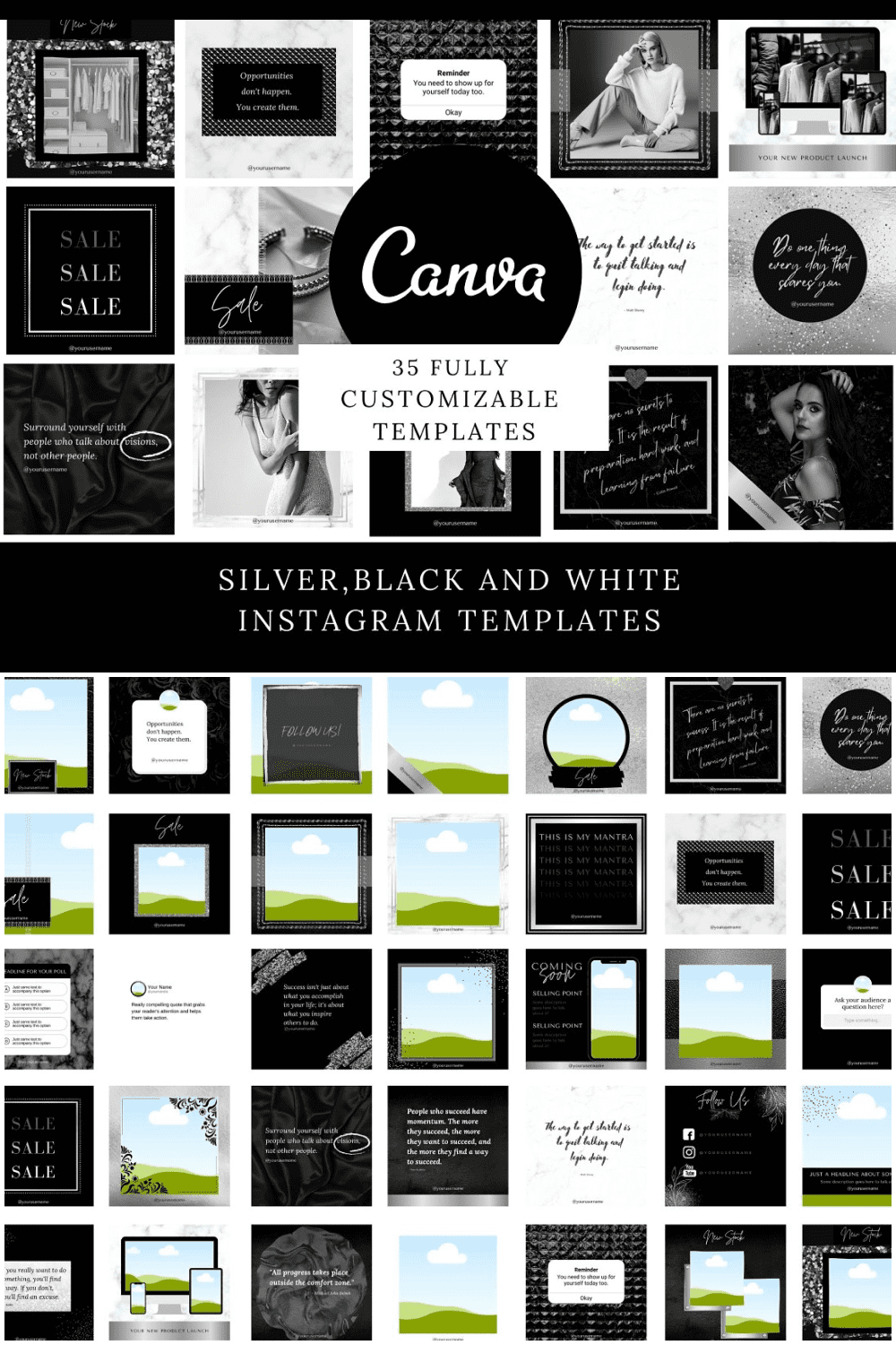 Luxury silver instagram templates - pinterest image preview.