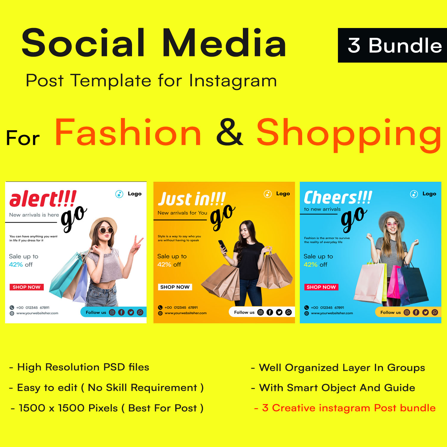 Fashion And Shopping Instagram Posts PSD Template Bundle Social Media.