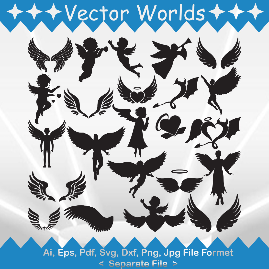 Anime Angel And Angel Wings SVG Illustration Preview Image.