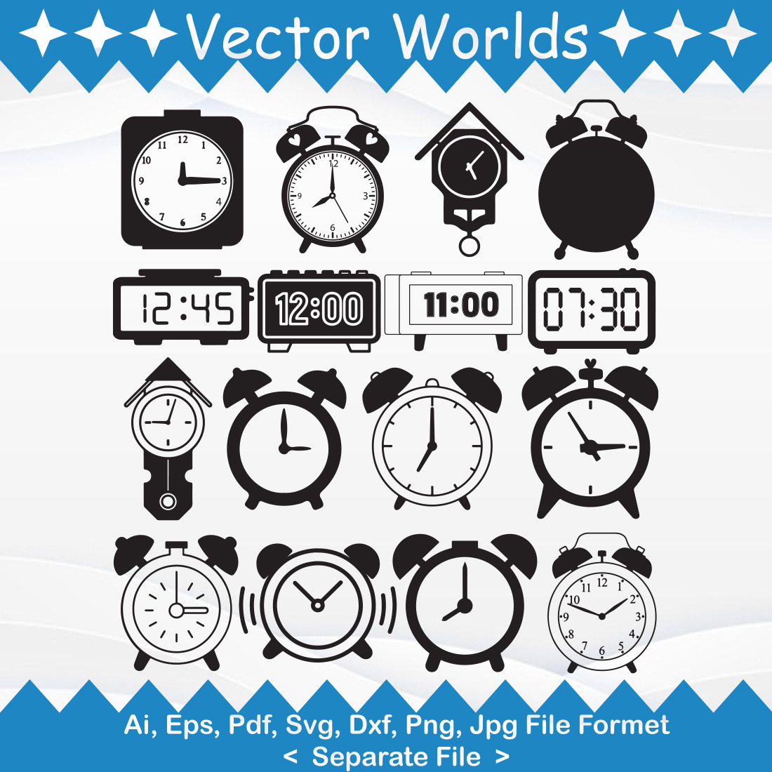 Alarm Clock Svg Template Preview Image.