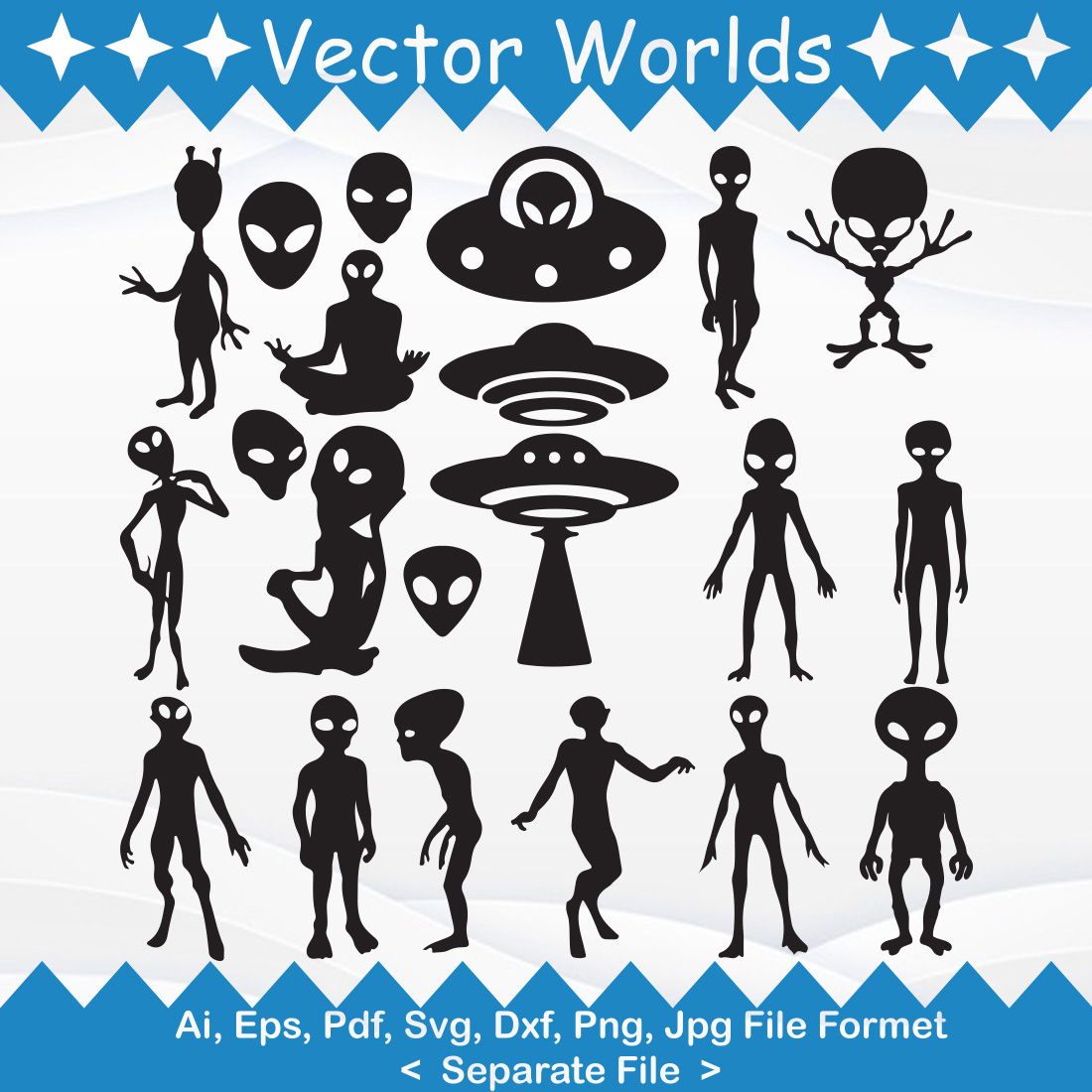 Alien And UFO SVG Illustration Preview Image.