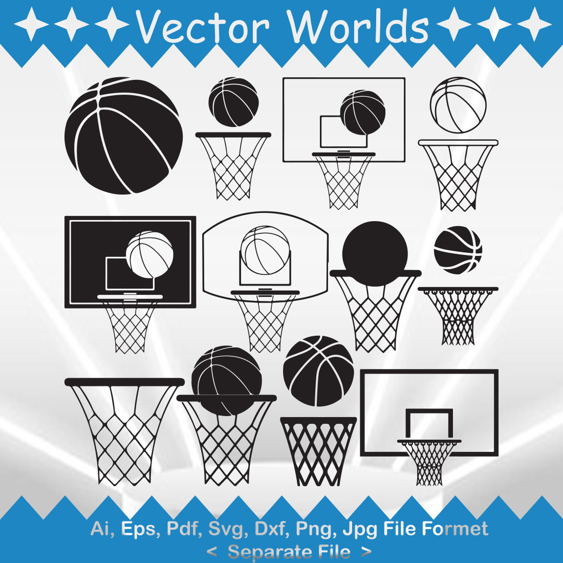 Basketball Sports SVG, AI, PDF, EPS, DXF, PNG cover image.