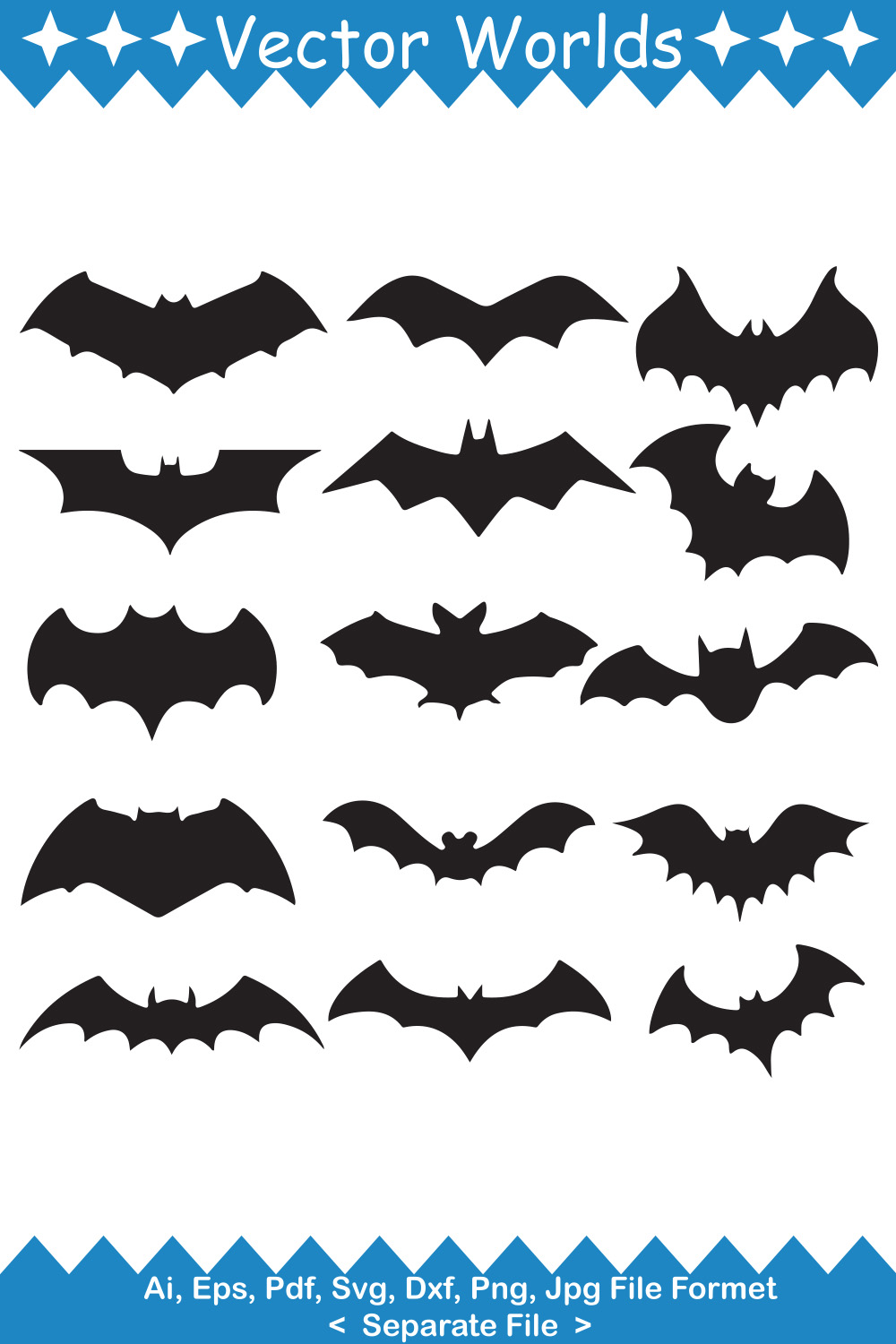 Set of bats silhouettes for halloween.