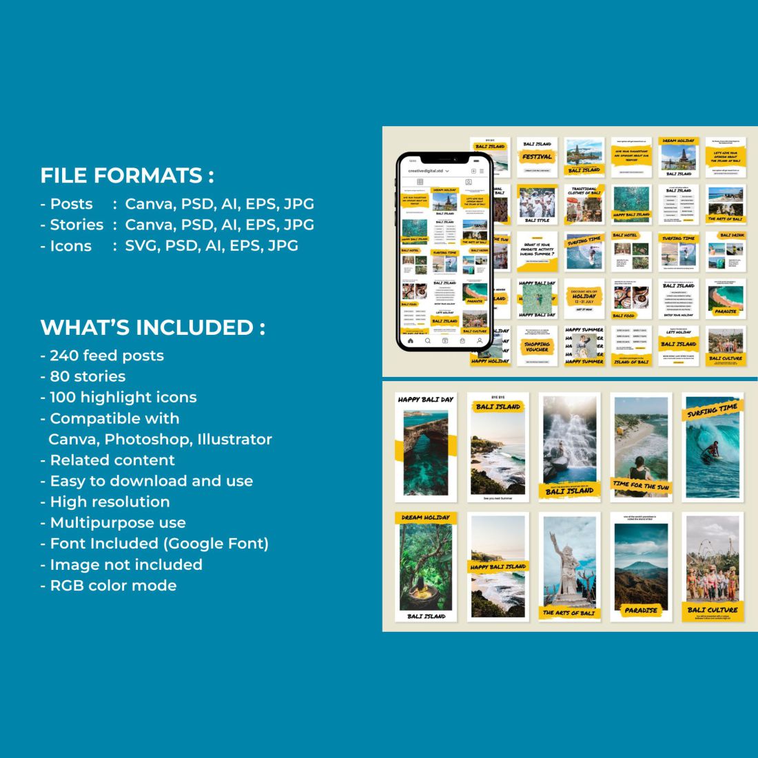 400 Plus Instagram Template Bundle For Holiday Tour And Travel Cover Image.