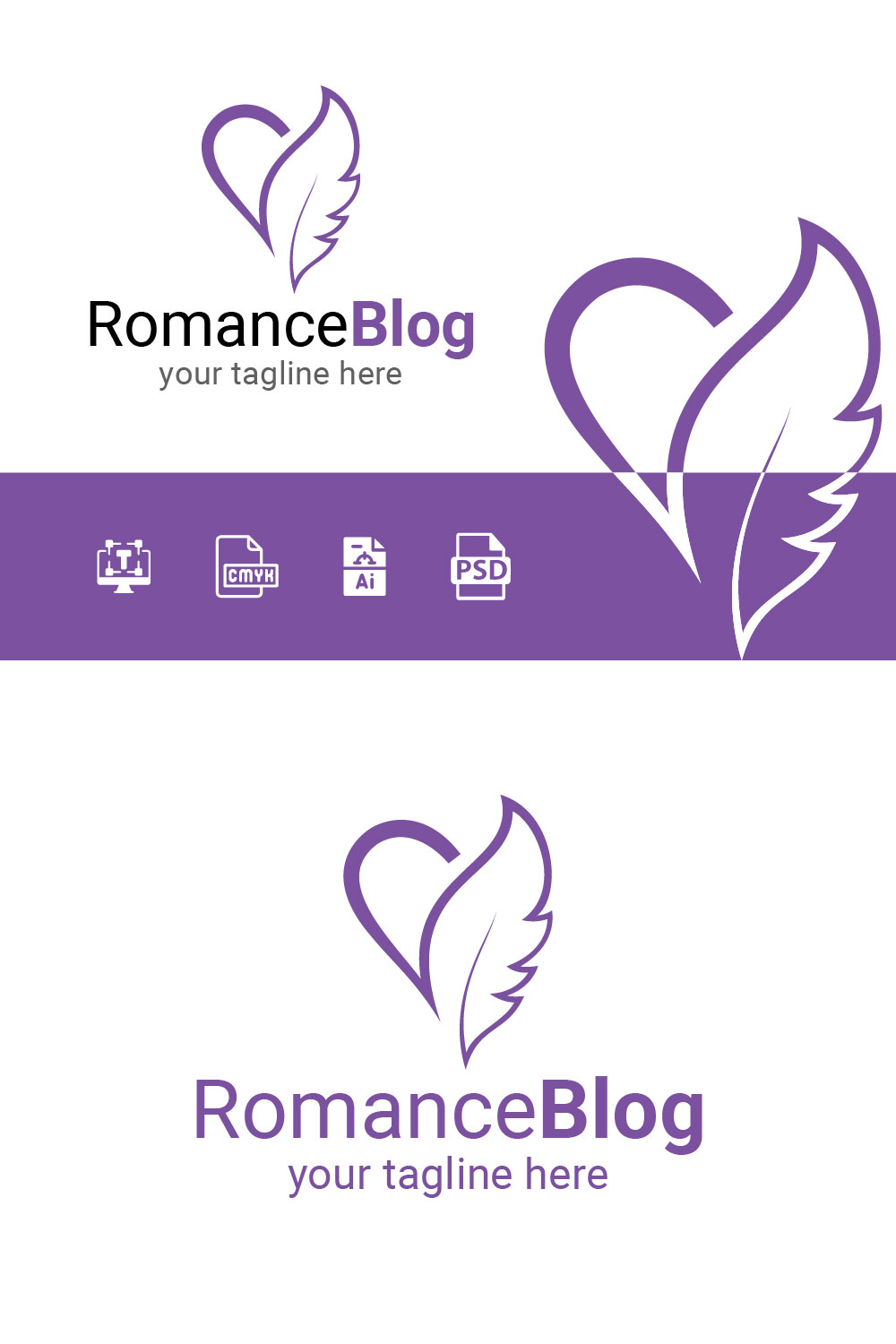 mb pinterest Romance Blog Logo - Heart + Feather Pen
