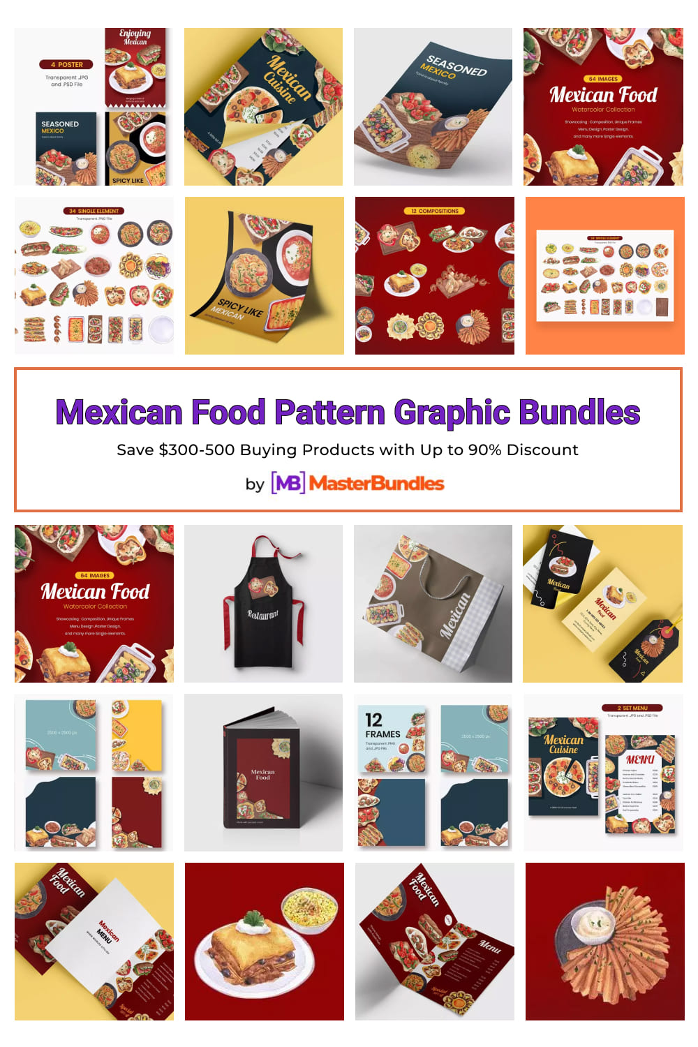 Mexican Food Pattern Graphic Bundles Pinterest image.