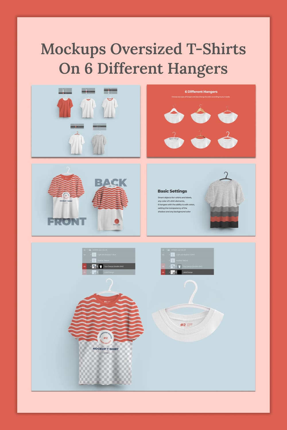 mockups oversized t shirts on 6 different hangers 04