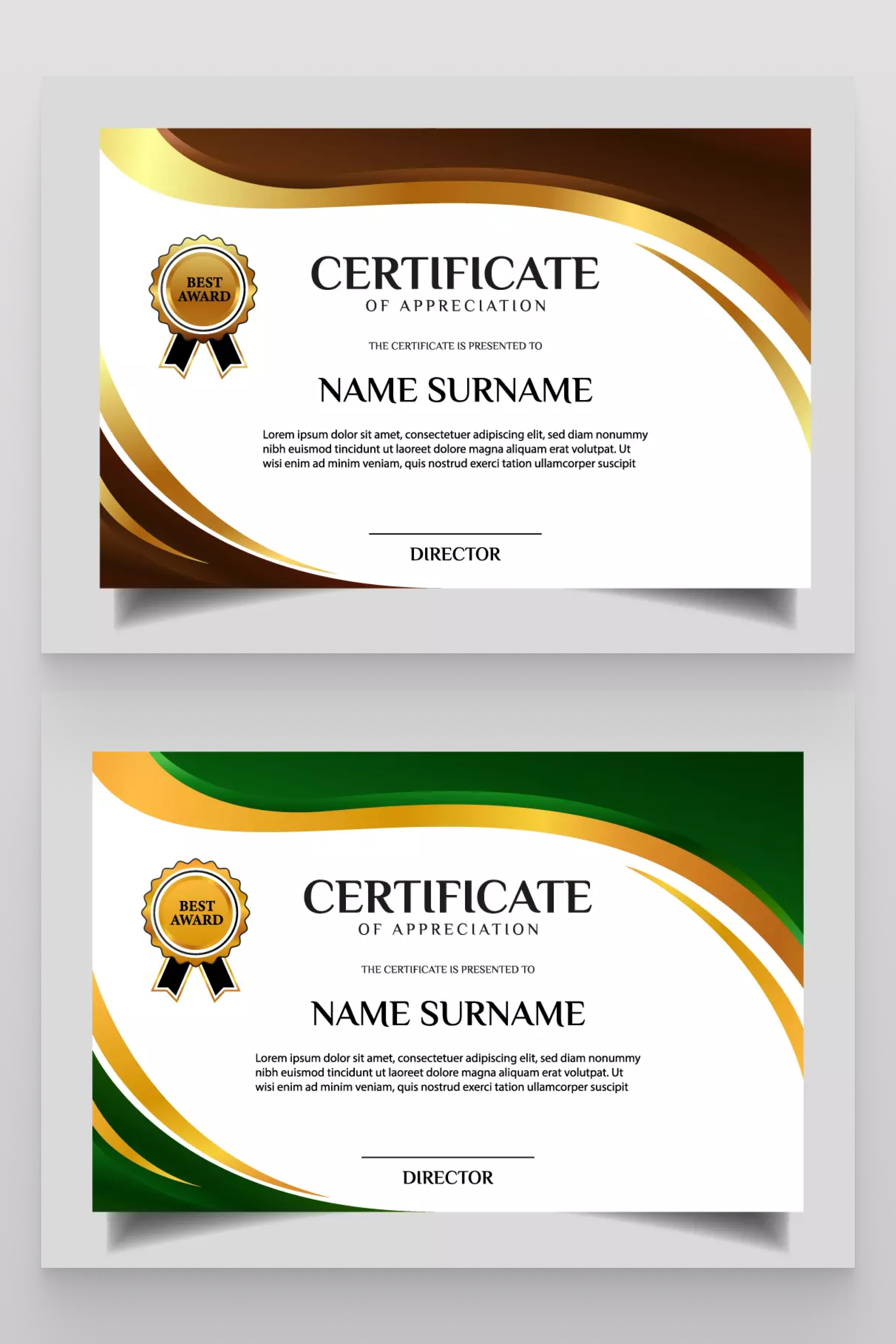 Certificate with wavy color design, large seal and enough space for text.