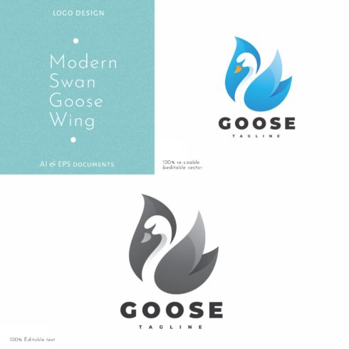 Modern Swan Goose Wing Logo Design.