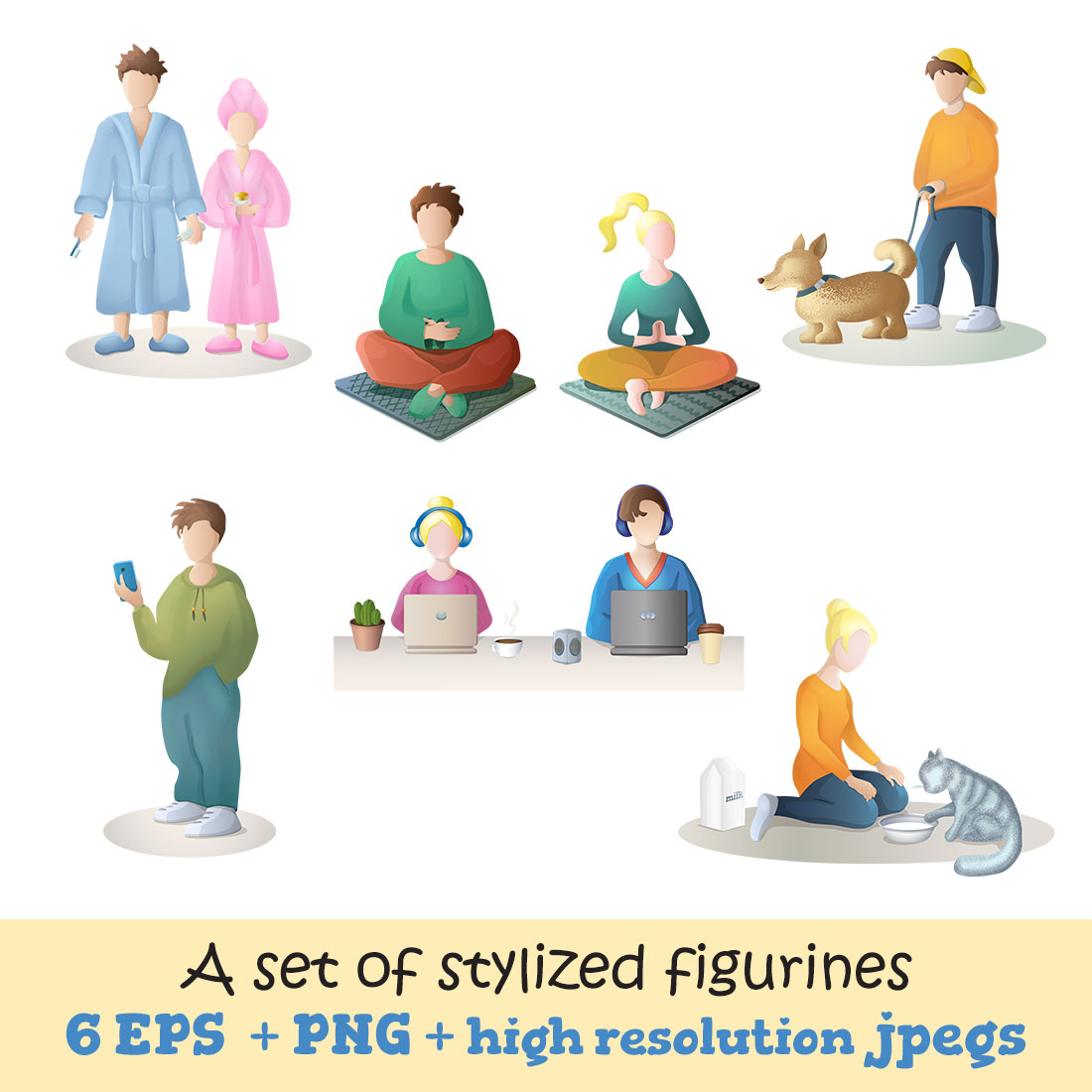 mokup a set of stylized figurines engaged in various activities 2