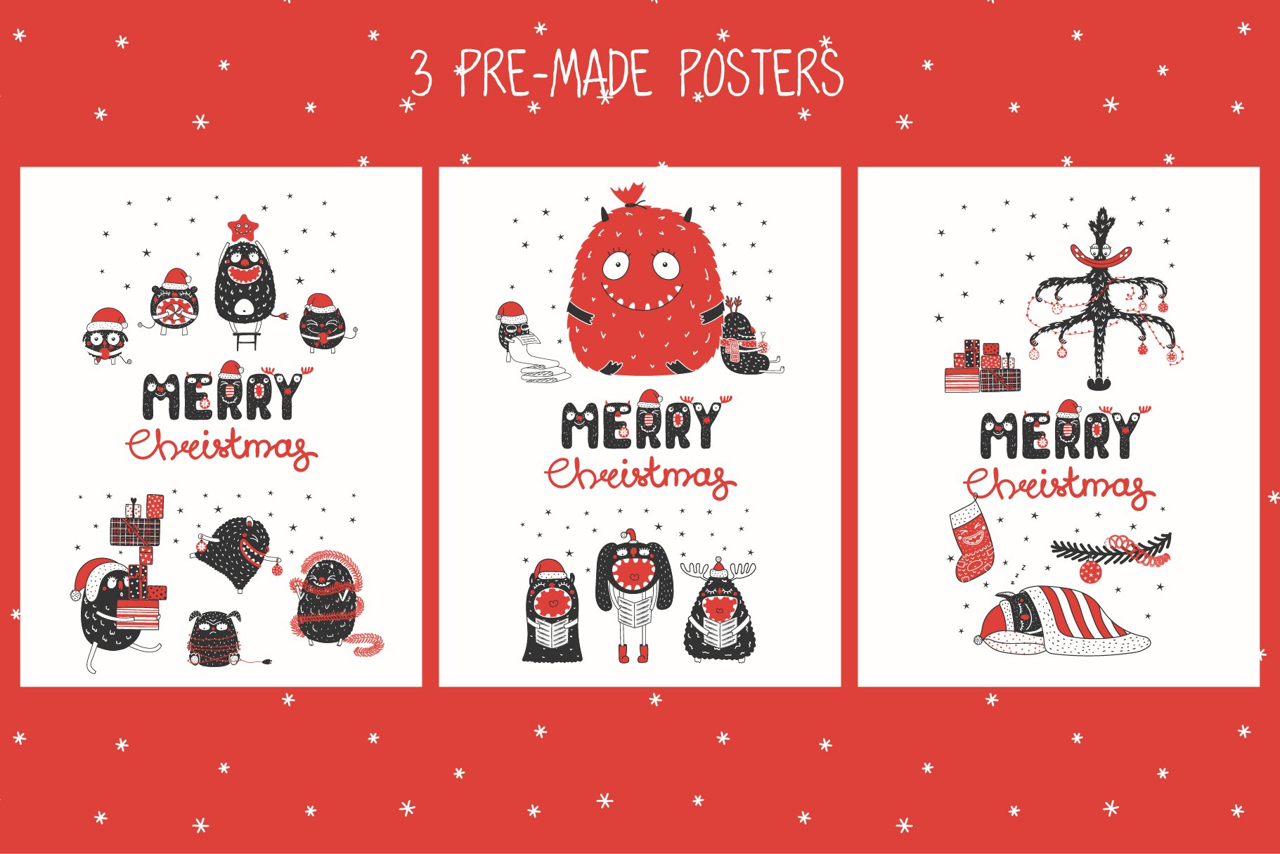 Christmas pre made posters with monsters.