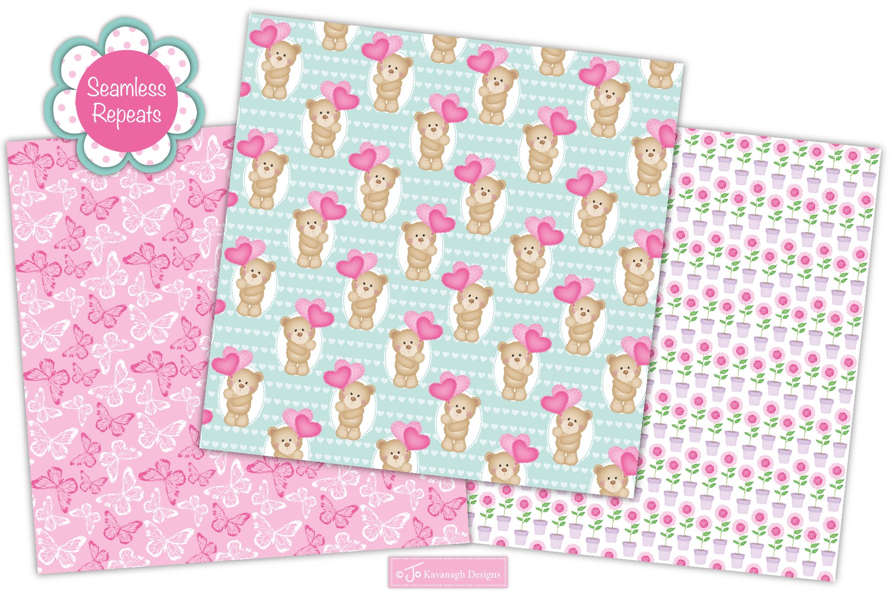 Cute Mother's day patterns with bears and hearts.