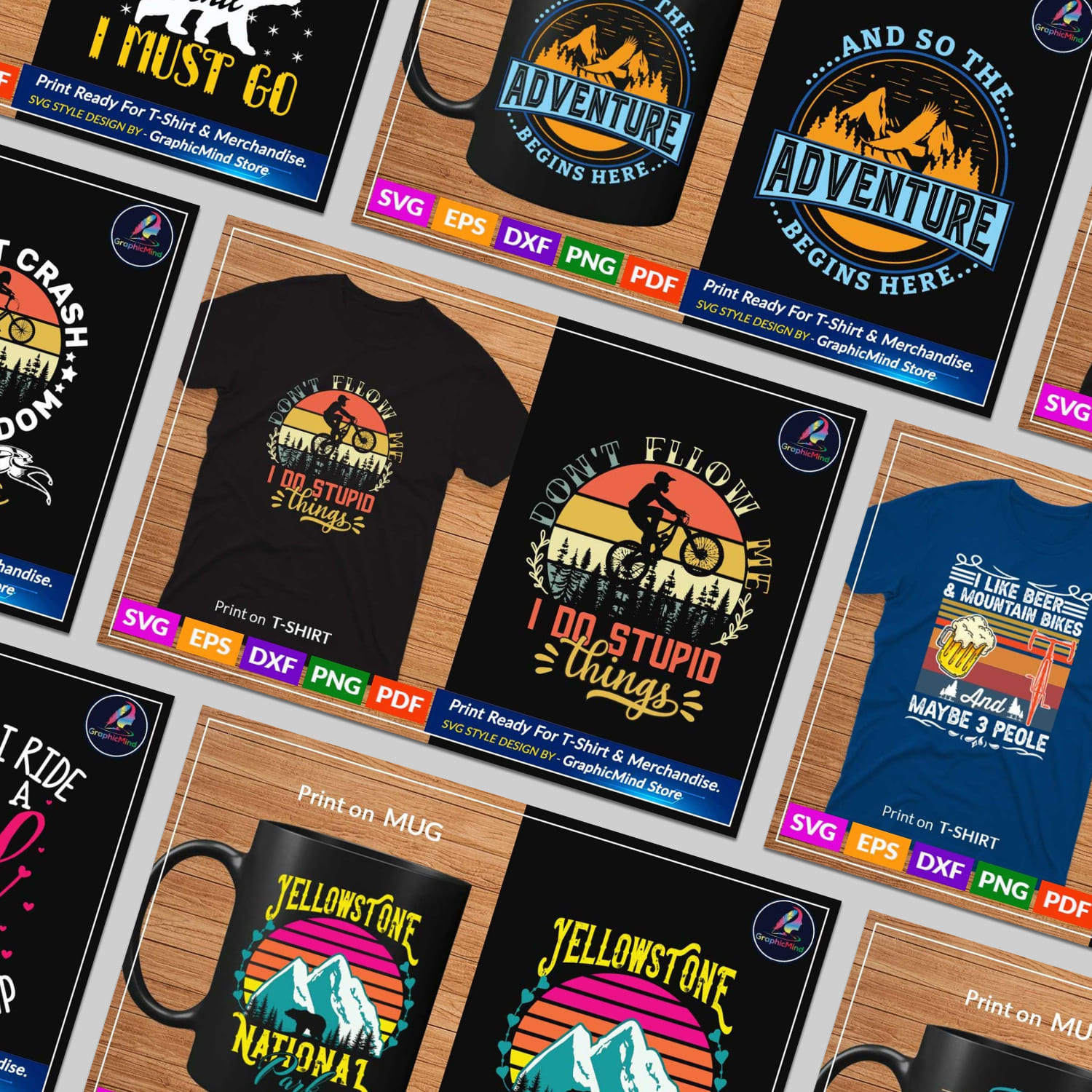 Mountain SVG t shirt designs bundle cover.