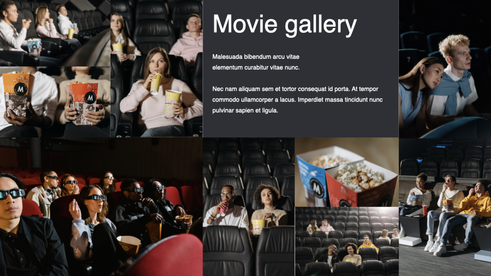 Dark slide for a movie gallery.