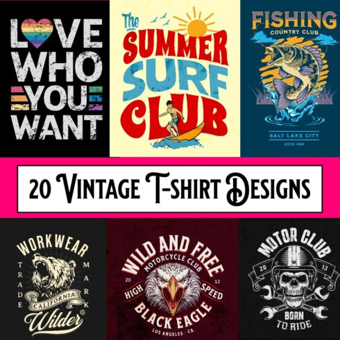 10 Vintage T-shirt Designs Bundle SVG Retro Collection Cover Image.
