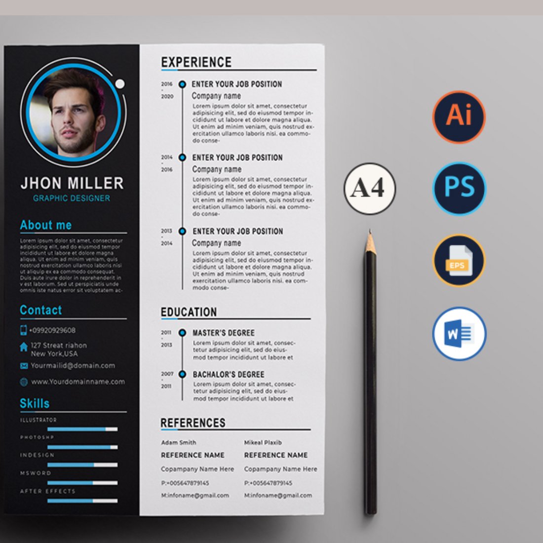 Professional resume template with icons and icons.