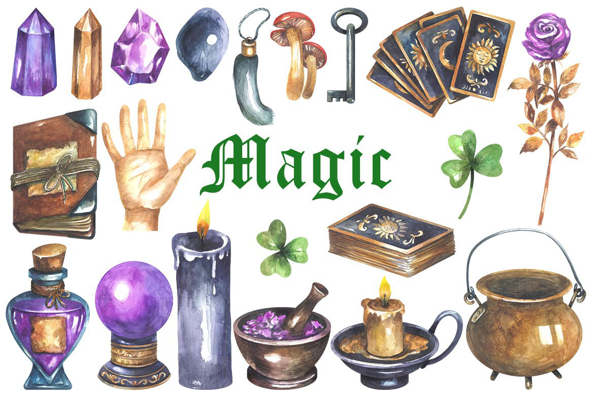 Magic Collection Watercolor Clipart Elements Example.