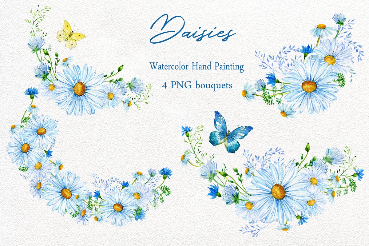 Modern watercolor style for traditional elements, frames and wreaths.