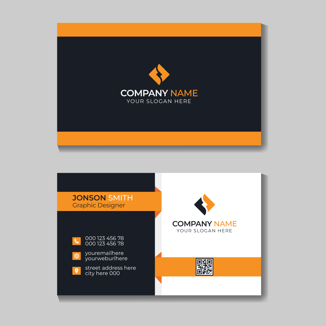 orange color 4 Colors Corporate Minimal Creative Business Card Design Template.