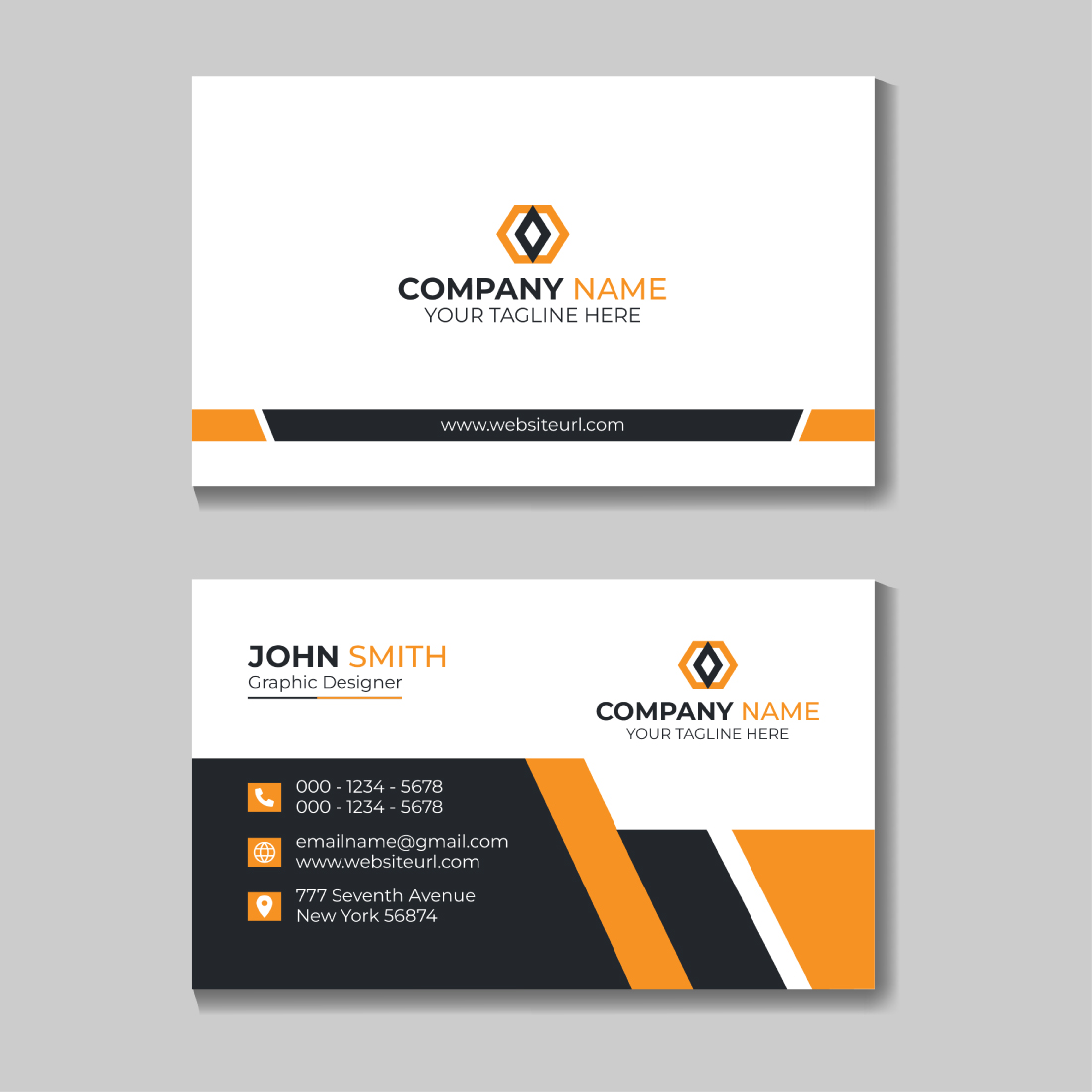 orange color Corporate Professional Creative Clean Business Card Design Template with 4 Colors.