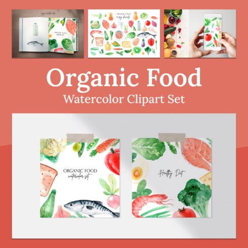 Organic food. watercolor clipart set - main image preview.