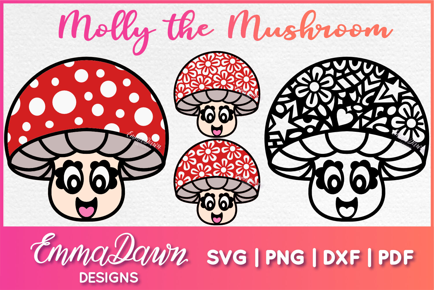 Colorful molly mushrooms.