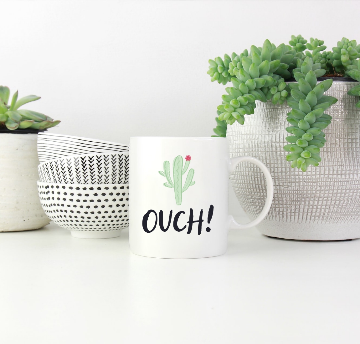 ouch cactus pink flower hand drawn illustration mug print