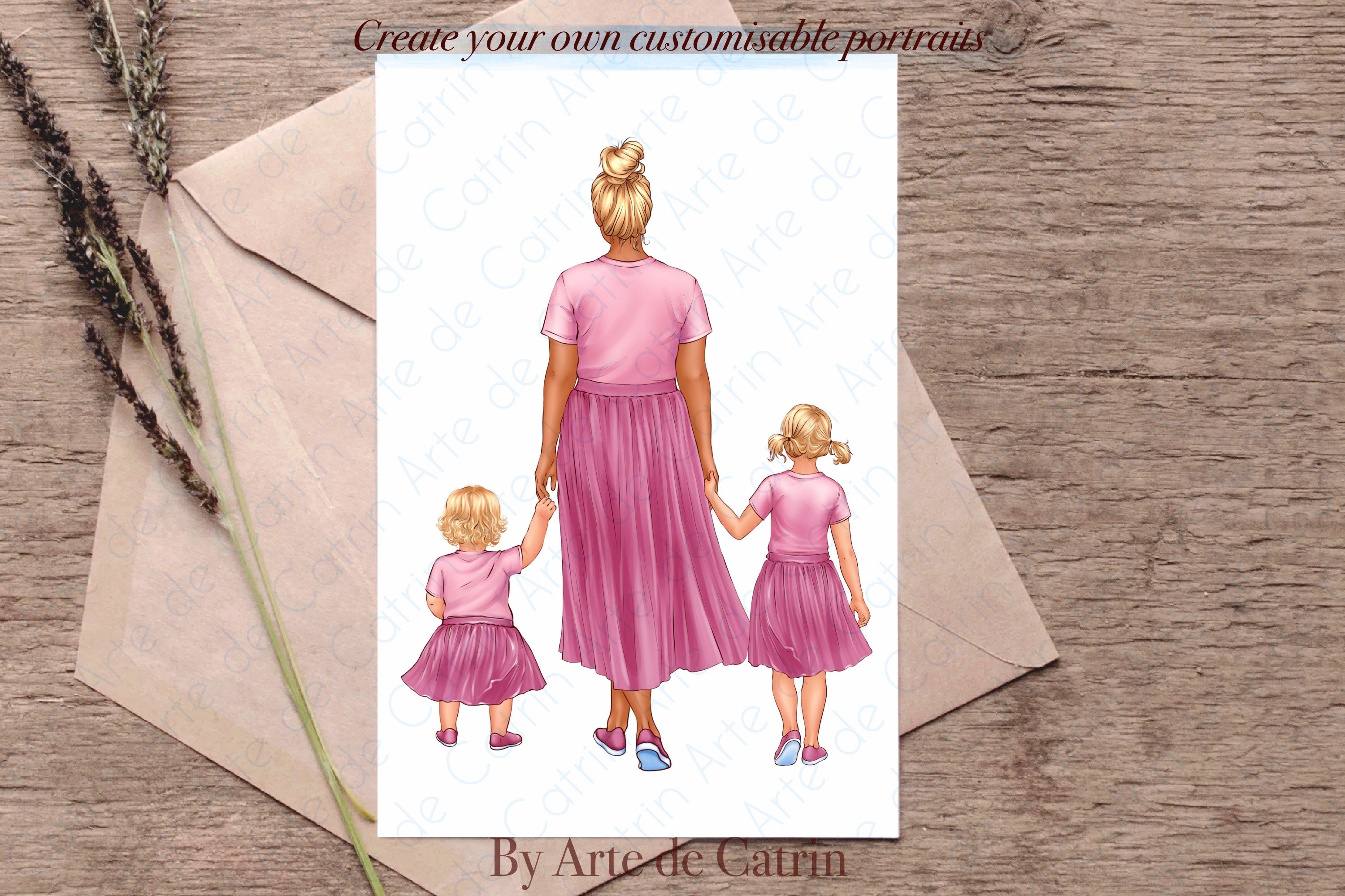 Mom with her beautiful daughters - card preview.
