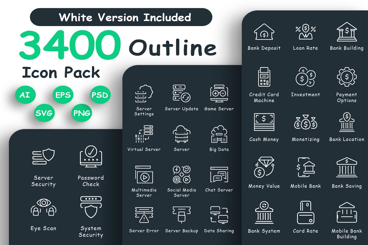 Cover image of 3400 Outline Icon Pack.