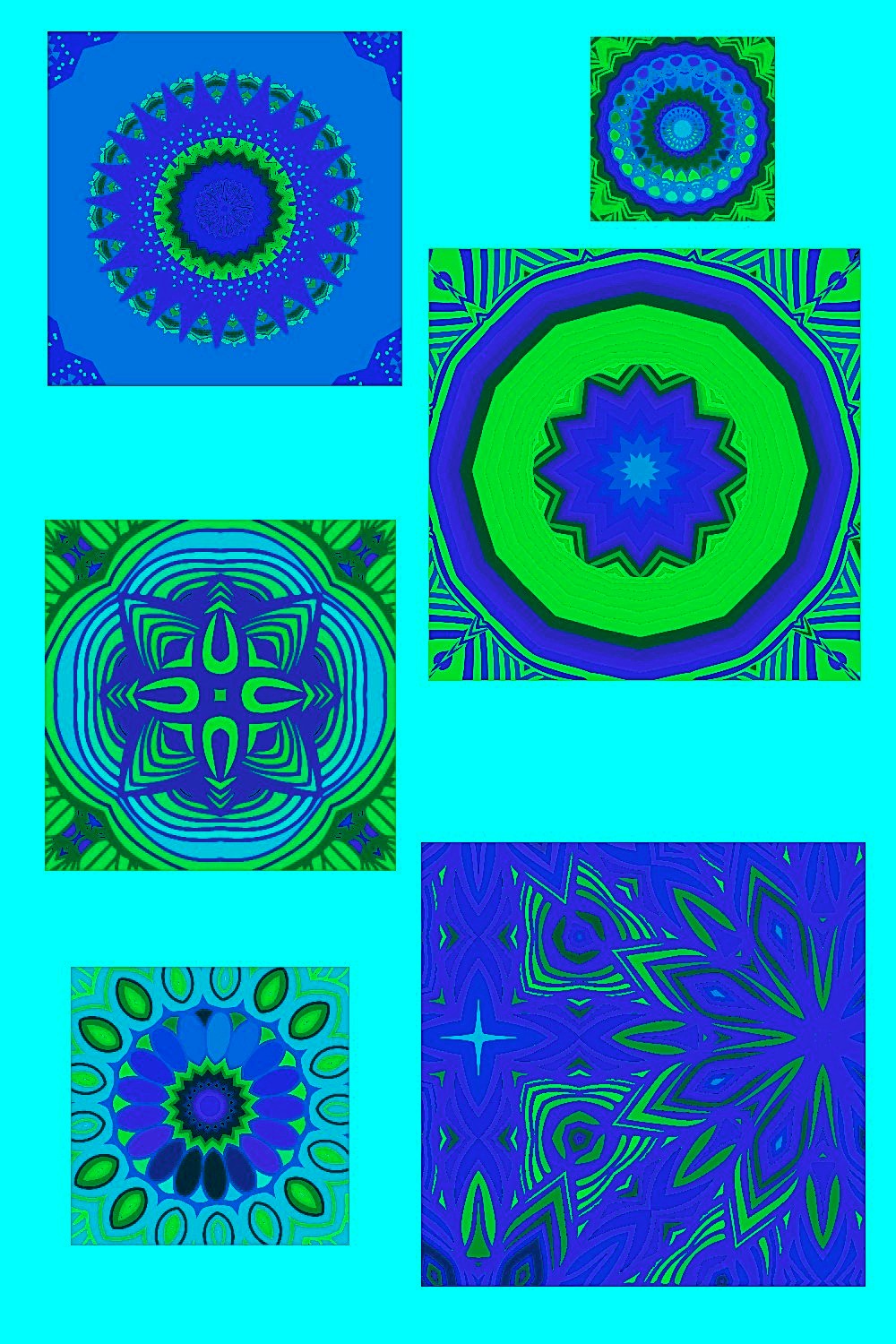 Blue Green Mandala Inspired Digital Papers Set of 25 Pinterest Image.