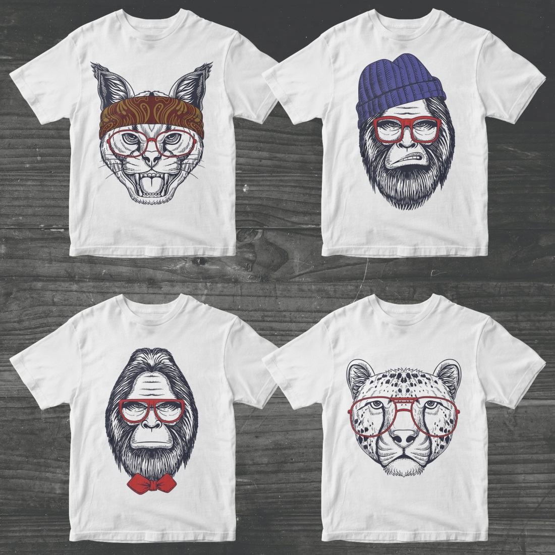40 Animals T-shirt Hand Drawn Designs with cat.
